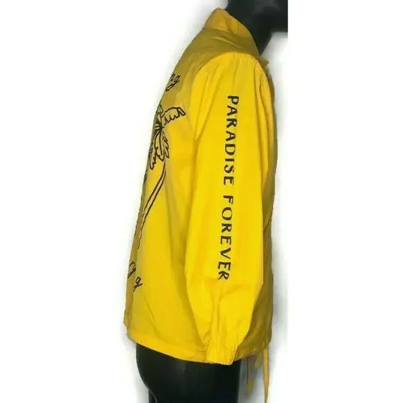 Urban Outfitter BDG Ott Street Palm Tree Coach Jacket Yellow Paradise Forever S - Picture 6 of 9